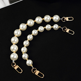 Plastic Imitation Pearl Beads Bag Handles, with Metal Clasp, for Bag Straps Replacement Accessories