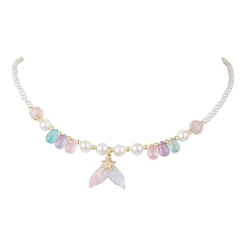 Ожерелья с подвесками из ракушек и жемчуга, рыбий хвост, с синтетическими гематита бисера