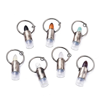 Lipstick Shape Natural Gemstone Perfume Bottle, with Glass Roller Ball, 304 Stainless Steel Findings and Jump Rings