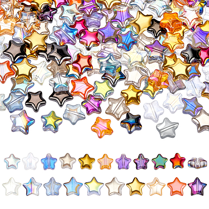 200 шт. 20 стили гальванических прозрачных стеклянных бусин, звезда, с половиным покрытием