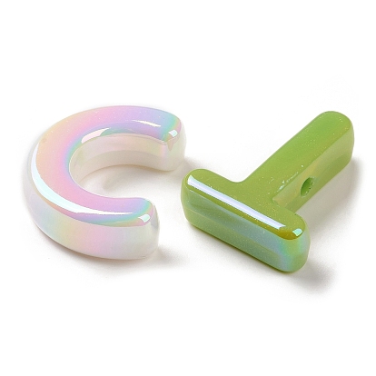 UV Plating Opaque Acrylic Beads, Iridescent, Letter