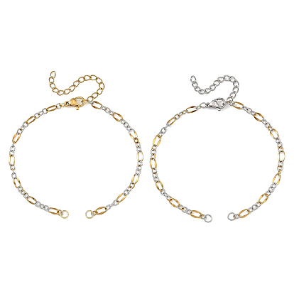 2 Stück zweifarbig 304 Edelstahl ovale Gliederketten Armbandherstellung, Figürenketten, mit 304 Edelstahl Karabinerverschlüsse, Ringe und Kettenenden