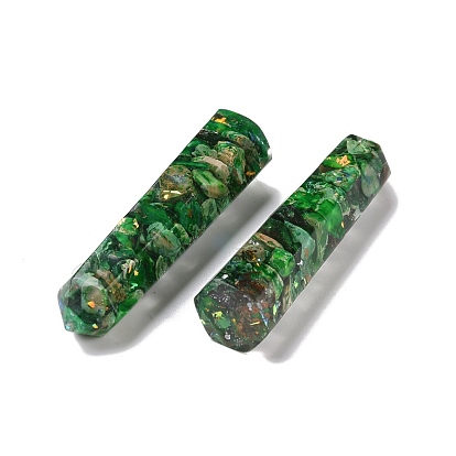 Natural Imperial Jasper Chips Beads, Healing Stones, Reiki Energy Balancing Meditation Therapy Wand, with Transparent Resin, No Hole/Undrilled, Dyed, Faceted Bullet Shape
