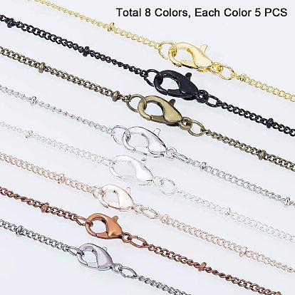 Brass Coated Iron Curb Chain Necklace Making, with Beads and Lobster Claw Clasps