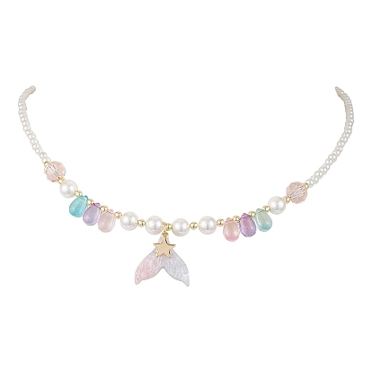 Ожерелья с подвесками из ракушек и жемчуга, рыбий хвост, с синтетическими гематита бисера