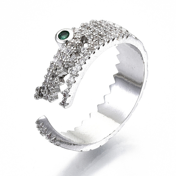 Латунные кольца из манжеты с прозрачным цирконием, открытые кольца, без кадмия, без никеля и без свинца, крокодил