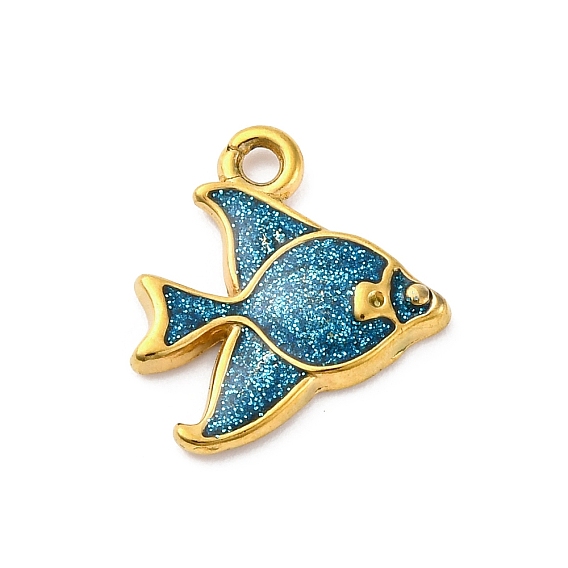 304 нержавеющей стальной эмали подвески, ионное покрытие (ip), реальный 18 k позолоченный, блестящая пудра рыба