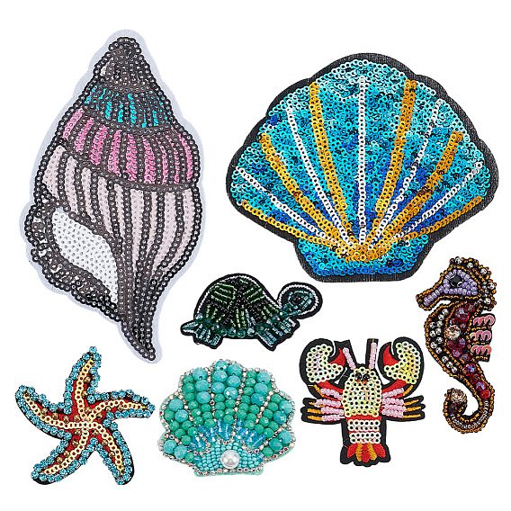 7шт. 7 стили нашивок на ткань с морской тематикой, пластиковые аппликации из бисера своими руками, значки, для одежды, платье, шляпа, джинсы, украшения своими руками, морские животные