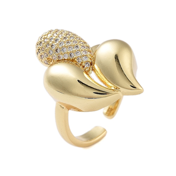 Стойка с покрытием каплевидной латуни микро-паве с кубическим цирконием открытые манжеты кольца для женщин, без кадмия и без свинца, долговечный