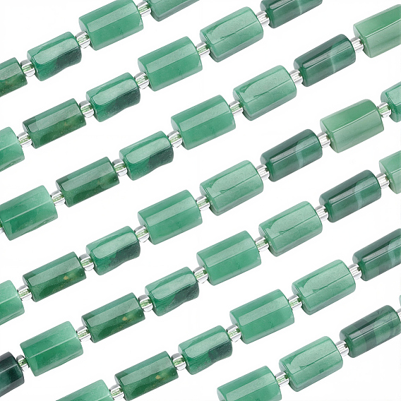2 Strands Natural Fuchsite Beads Strands, with Seed Beads, Faceted Column