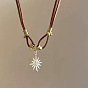Цинковый сплав кристалл горный хрусталь солнце кулон искусственная кожа шнур двухслойные ожерелья для женщин, золотые