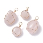 Natural Rose Quartz Pendants, with Light Gold Tone Copper Wire Wrapped, Indefinite Form