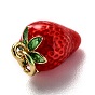 Brass Enamel Charms, Long-Lasting Plated, with Jump Ring, Strawberry Shape, Real 18K Gold Plated