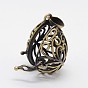 Filigree Teardrop Brass Cage Pendants, For Chime Ball Pendant Necklaces Making, Lead Free & Cadmium Free, 29x23x17mm, Hole: 8x4mm, Inner: 21x15mm