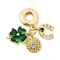 Подвеска в виде шарма из латуни с зелеными кубическими циркониями ко Дню Святого Патрика, подвески в форме подковы с большим отверстием в виде цветка клевера, без кадмия и без свинца, долговечный, стойки покрытие