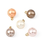Pendentifs en perles de coquillage teintées, breloques rondes avec bélières en laiton, or