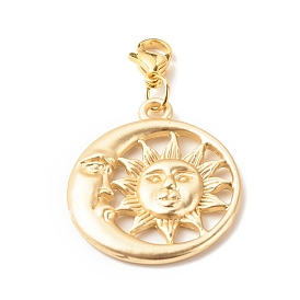 Alloy Pendant Decorates, with 304 Stainless Steel Lobster Claw Clasps, Sun & Moon