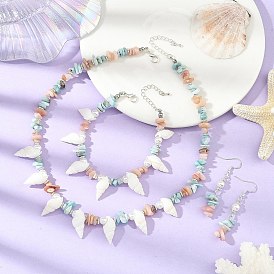 Natural Morganite & Larimar Chips Beads & Natural Spiral Shell Necklaces & Dangle Earring & Bracelets Sets, with 304 Stainless Steel Earring Hooks