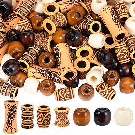 100 pièces 7 styles perles en plastique et en bois, imitation bois, grand trou, formes mixtes