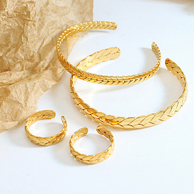 Ensemble de bracelets et bagues géométriques réglables pour femmes, bijoux en acier titane