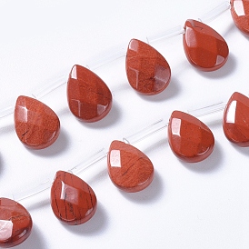 Натуральные красные яшмы бусы пряди, сверху просверленные бусы, граненые, слеза