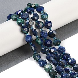 Natural Chrysocolla and Lapis Lazuli Beads Strands, Faceted Pentagonal Cut, Flat Round, with Seed Beads