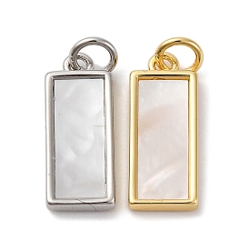 Латунные подвески-паве из натуральной ракушки в форме прямоугольника, стойки покрытие, долговечный, без кадмия и без свинца, цвет морской раковины