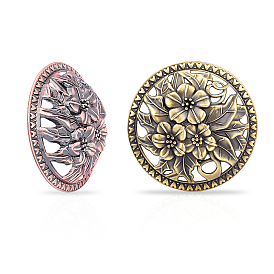 Alloy Cover, with Botany Pattern, for Incense Burner, Round with Flower, Cadmium Free & Lead Free