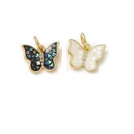 Brass Micro Pave Cubic Zirconia Charms, with Resin, Butterfly, Real 14K Gold Plated, with Jump Ring