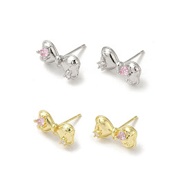 Rack Plating Brass Micro Pave Cubic Zirconia Studs Earrings Findings, Bowknot