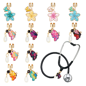 12шт. бабочка сплав эмаль стетоскоп подвеска украшения, с 304 фурнитурой из нержавеющей стали