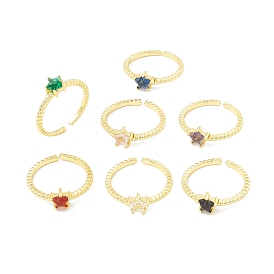 Открытое кольцо-манжета со звездой из кубического циркона, настоящее 18k позолоченное латунное кольцо-солитер для женщин, без свинца и без кадмия