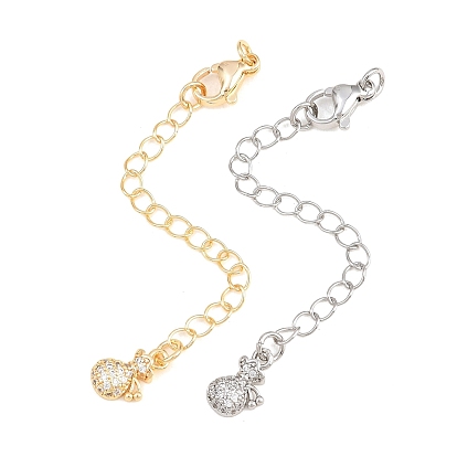 Латунный удлинитель бордюрной цепи, Цепочки с застежками-карабинами и подвесками из кубического циркония., мешок денег