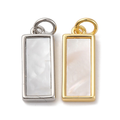 Латунные подвески-паве из натуральной ракушки в форме прямоугольника, стойки покрытие, долговечный, без кадмия и без свинца, цвет морской раковины