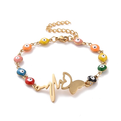 Вакуумное покрытие pvd 304 браслет из нержавеющей стали с сердцебиением и бабочкой, красочный эмалевый браслет с цепями от сглаза для женщин