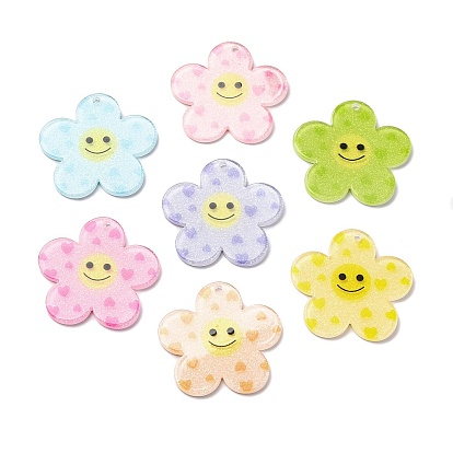 Акриловые подвески, с блеском порошок, цветок с улыбающимся лицом