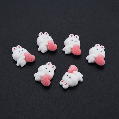 Opaque Resin Cabochons, Flocky Rabbit with Heart
