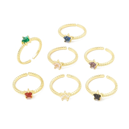 Открытое кольцо-манжета со звездой из кубического циркона, настоящее 18k позолоченное латунное кольцо-солитер для женщин, без свинца и без кадмия