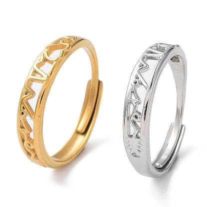 304 anillos ajustables de latido de corazón hueco de acero inoxidable