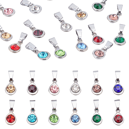 Zinc Alloy Rhinestone Pendants, Birthstone Pendants, Flat Round, Teardrop, Cadmium Free & Lead Free