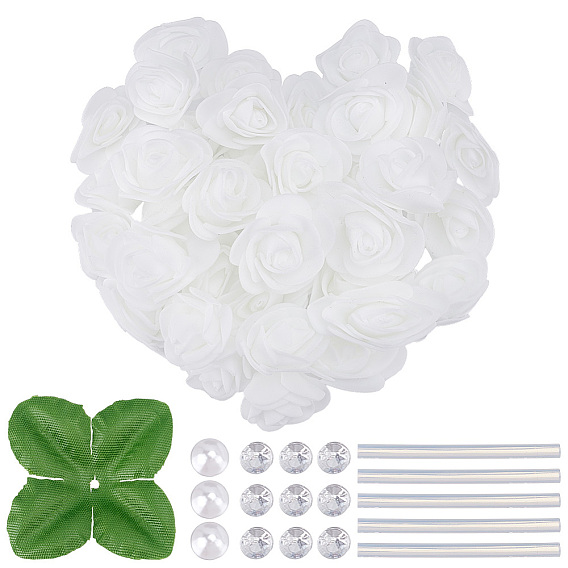 Наборы для самостоятельного составления цветочных композиций, В комплект входят 500шт. пластиковые розы, 50шт. искусственных листьев, 100 кабошоны из акрилового хрусталя шт., 400шт акриловые бусины, 5шт. термоплавкие пластиковые клеевые стержни