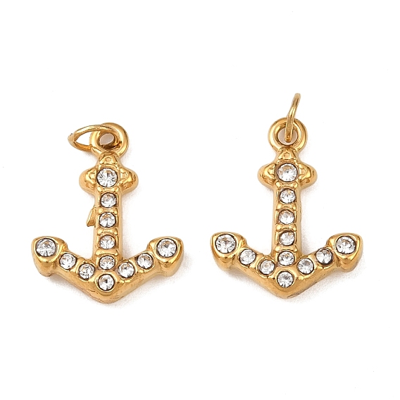 304 подвески из нержавеющей стали, Якорь прелести, со стразами, ионное покрытие (ip), с целью перехода в кольце