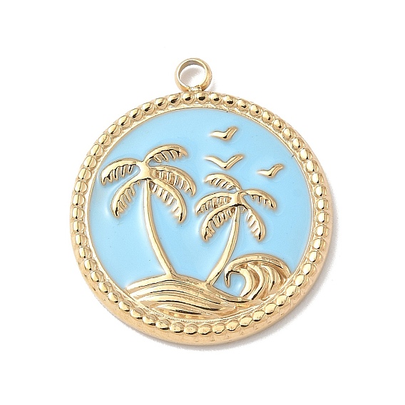 304 подвески из нержавеющей стали, с эмалью, плоские круглые пальмовыми