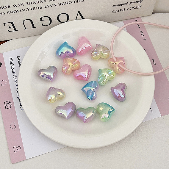 УФ-покрытие имитация желе акриловые бусины, радужный, сердце, градиент цвета