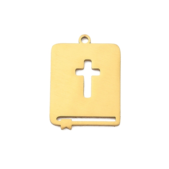 201 Stainless Steel Pendants, Book Shape with Cross Charms