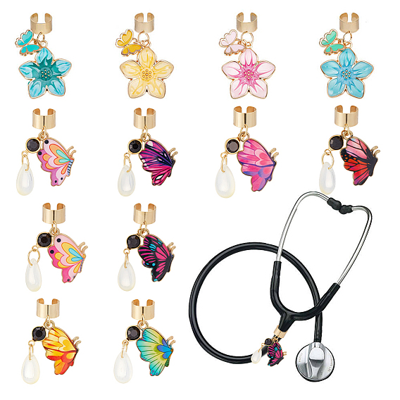 12шт. бабочка сплав эмаль стетоскоп подвеска украшения, с 304 фурнитурой из нержавеющей стали