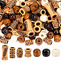 100Pcs 7 Styles Plastic and Wood Beads, Imitation Wood, Large Hole, Mixed Shapes