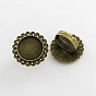Adjustable Iron Flower Finger Ring Components Alloy Cabochon Bezel Settings, Cadmium Free & Lead Free, 17x5mm, Flat Round Tray: 18mm