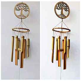 Carillones de viento del árbol de la vida, decoraciones colgantes de arte de madera y bambú