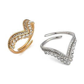 304 Stainless Steel Ring with Rhinestones, Cuff Open Ring for Women